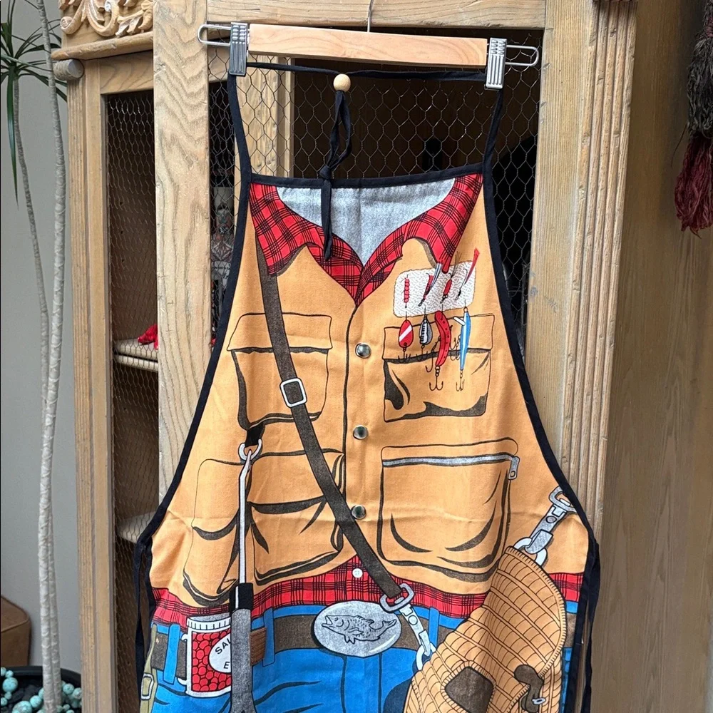 Vintage 1987 Salamander Fisherman Novelty BIb Grilling Apron